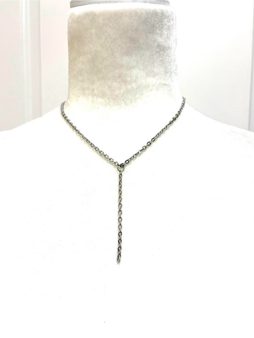 Silver Y-Shape Chain Lariat Necklace - Silver